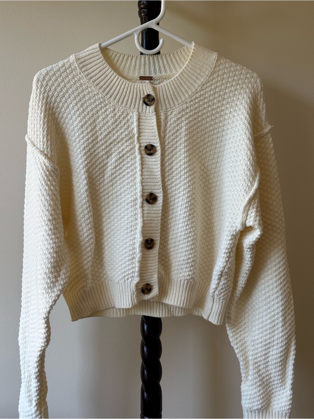 Free People Cream Textured Button-Front Cardigan